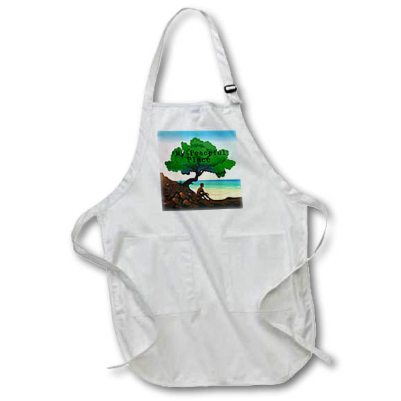 Apron - Image of My Peaceful Place With Man On Beach Under Big Tree lens Art by Florene - Summer Activities With Text