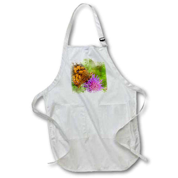 Apron - Pretty Butterfly On A Purple Flower Image Of Watercolor Image Of Watercolors