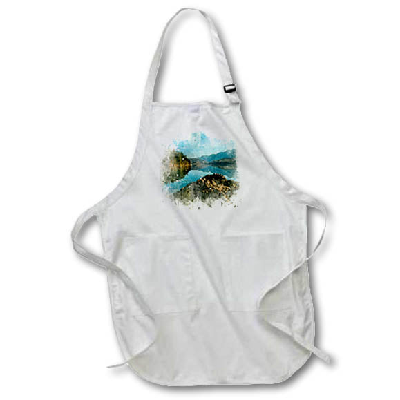 Apron - Mountain With A Blue Lake Image Of Watercolor Image Of Watercolors