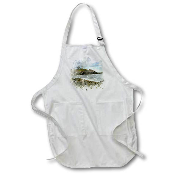 Apron - Pretty House With Light House Seaside Image Of Watercolor Image Of Watercolors