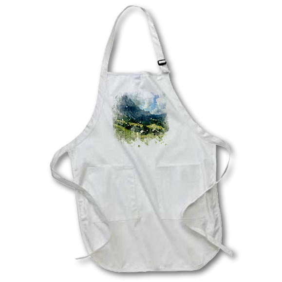 Apron - Two Houses In A Mountain Range Image Of Watercolor Image Of Watercolors