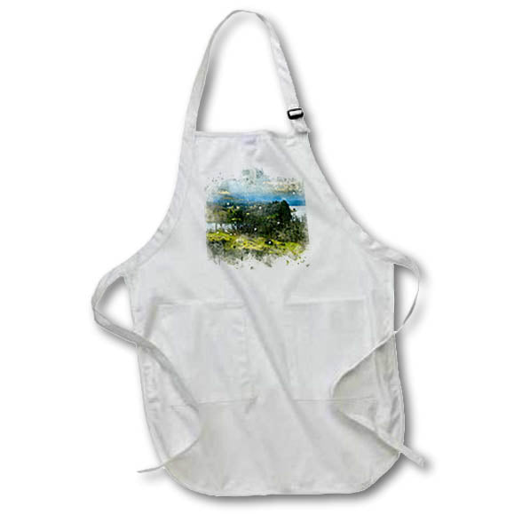 Apron - Pine Tree Lined Lake Image Of Watercolor Image Of Watercolors