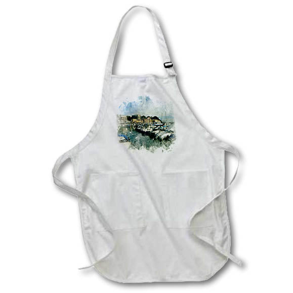 Apron - Boat Marina Image Of Watercolor Image Of Watercolors