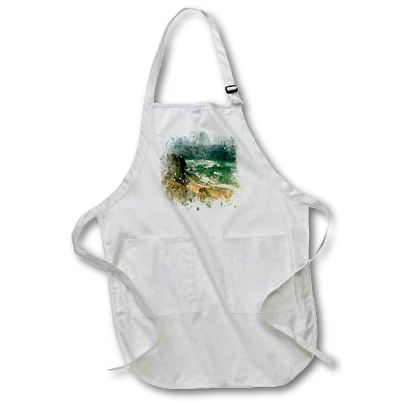 Apron - Pretty Emerald Green Seaside Beach Image Of Watercolor Image Of Watercolors