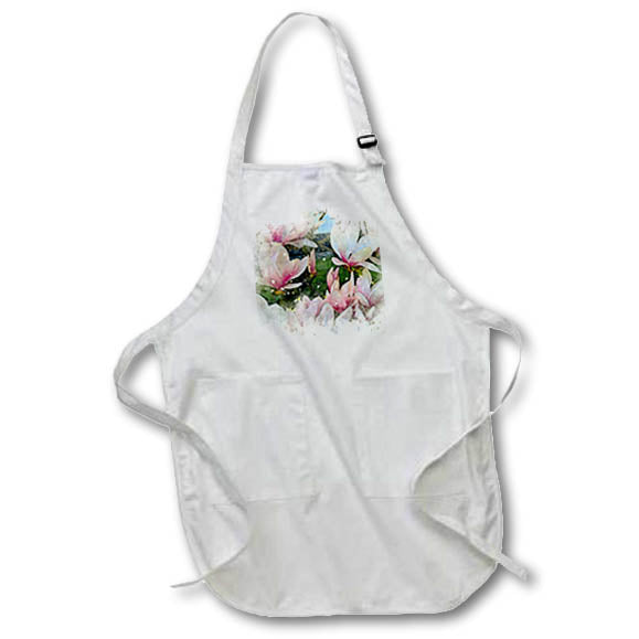 Apron - Pretty Pink Flowers In A Field Image Of Watercolor Image Of Watercolors