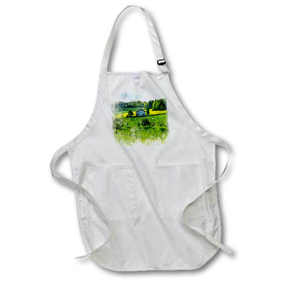 Apron - Image Of Watercolor Tudor House In A Green Field Scene Image Of Watercolors