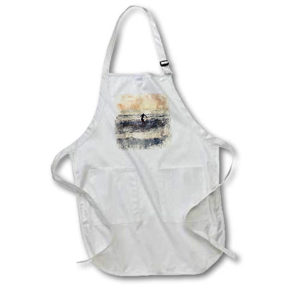 Apron - Image Of Watercolor Surfer In The Waves Scene Image Of Watercolors