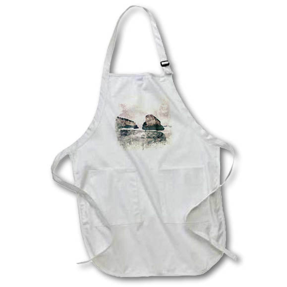 Apron - Image Of Watercolor Rock Formations In The Ocean Scene Image Of Watercolors