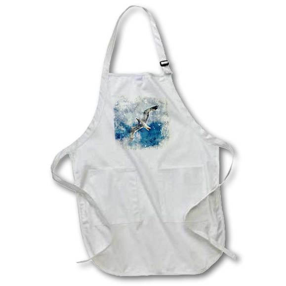 Apron - Image Of Watercolor Seagull Flying Through A Blue Cloudy Sky Image Of Watercolors