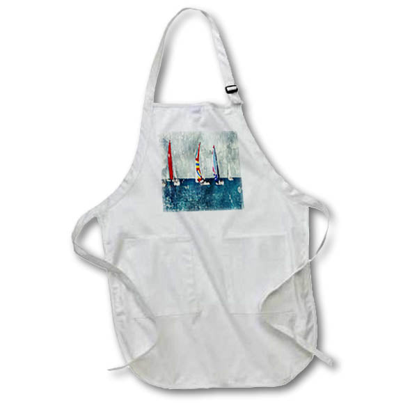 Apron - Image Of Watercolor Colorful Sailboats On The Water Scene Image Of Watercolors
