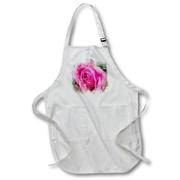 Apron - Vibrant Pink Image Of Watercolor Rose Flower Image Of Watercolors