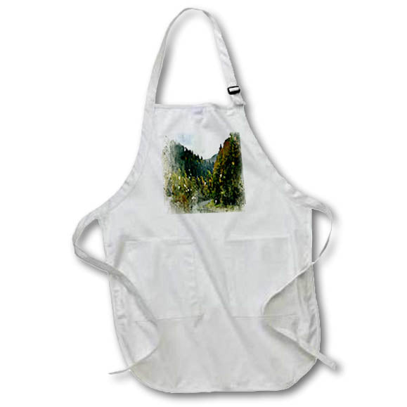 Apron - Pretty Fall Forrest And River Image Of Watercolor Scene Image Of Watercolors