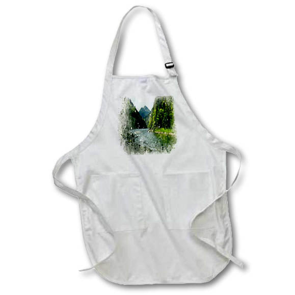 Apron - A River Through The Mountains Image Of Watercolor Scene Image Of Watercolors