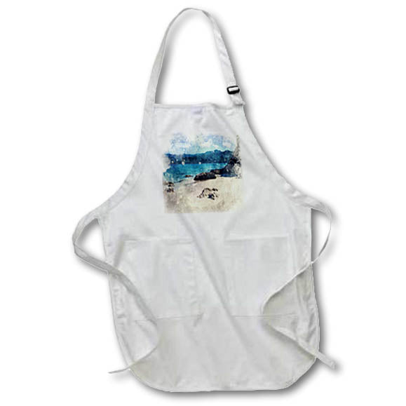 Apron - Serene Blue Water Beach Mountain Image Of Watercolor Image Of Watercolors