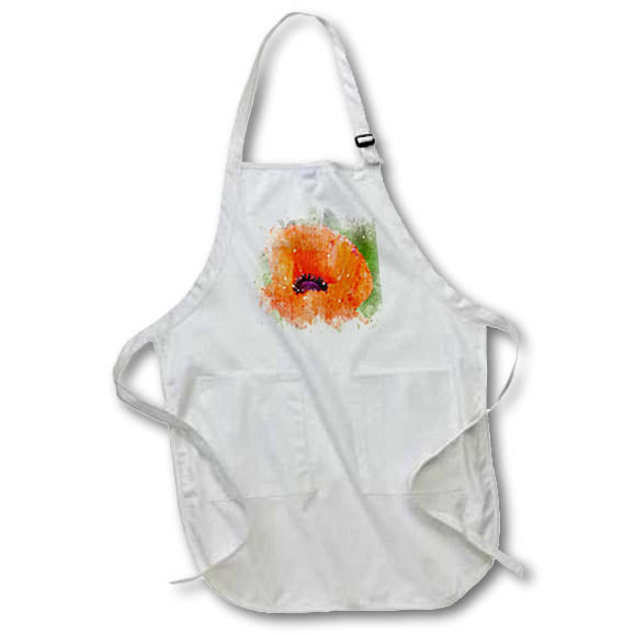 Apron - Pretty Orange Poppy Flowers Image Of Watercolor Image Of Watercolors
