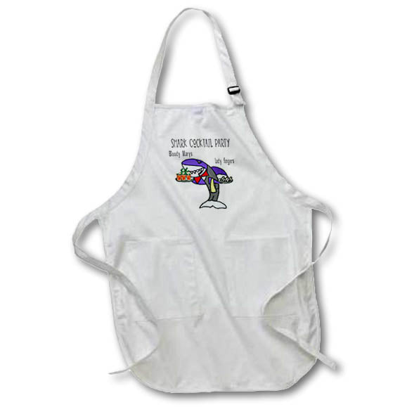 Apron - Cute Fun Shark Waiter Serving Bloody Marys and lady fingers Beach Pun Funny
