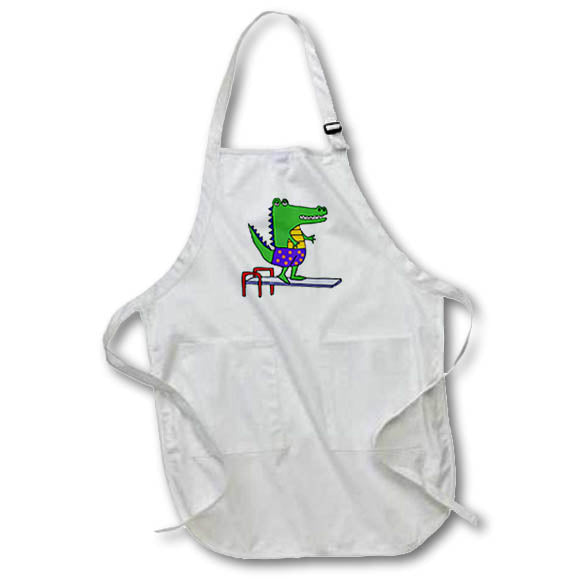Apron - Cute Funny Alligator Diver in Polka Dot Swim Trunks on Diving Board Sports and Hobbies