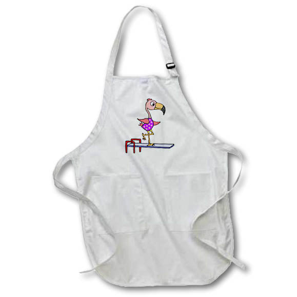 Apron - Cute Pink Flamingo Bird Diver in Polka Dot Swimsuit on Diving Board Sports and Hobbies