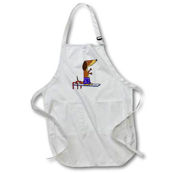 Apron - Cute Fun Dachshund Dog Diver in Polka Dot Swim Trunks on Diving Board Sports and Hobbies