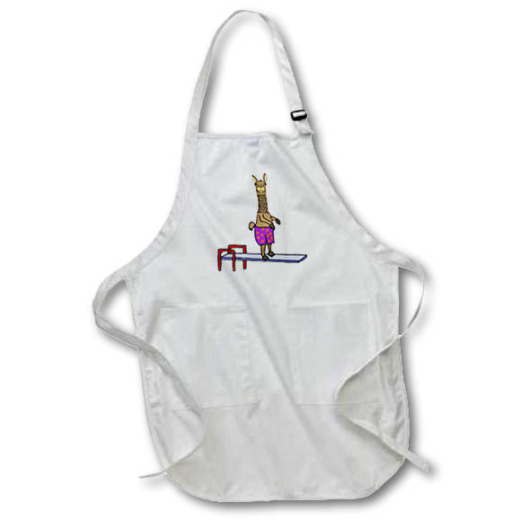Apron - Cute Funny Llama Diver in Polka Dot Swim Trunks on Diving Board Sports and Hobbies