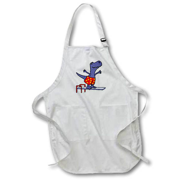 Apron - Cute Fun T-rex Dinosaur Diver in Polka Dot Swim Trunks on Diving Board Sports and Hobbies