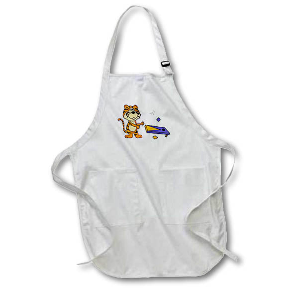 Apron - Funny Cute Tiger Playing Blue and Orange Cornhole Game Sports Cartoon Sports and Hobbies