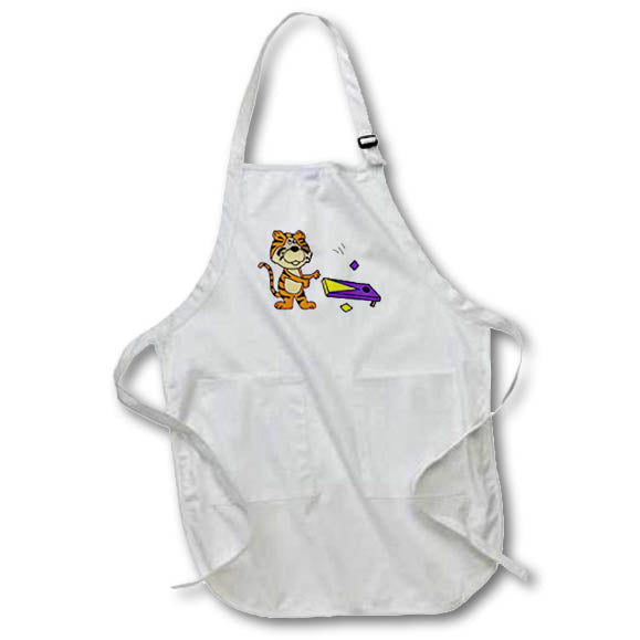 Apron - Funny Cute Tiger Playing Purple and Gold Cornhole Game Sports Cartoon Sports and Hobbies