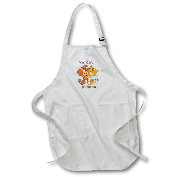 Apron - Image of We Get Along Why Cant Humans With Dog And Cat Hug lens Art by Florene - More Humor