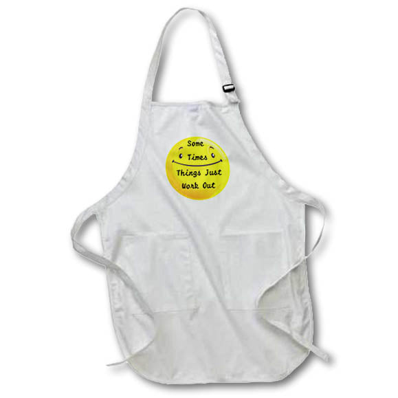 Apron - Image of Giant yellow Emoji Says Sometimes Things Just Work Out lens Art by Florene - More Humor
