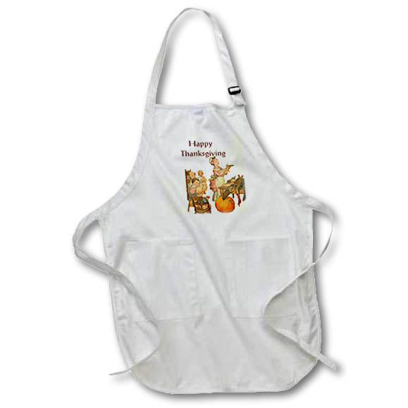 Apron - Image of Vintage Family With Mom Holding Pie Happy Thanksgiving lens Art by Florene - Thanksgiving With Text