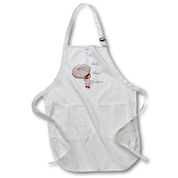 Apron - Image of Girl In Rain with Umbrella Words Baby shower Invitation lens Art by Florene - Baby Shower