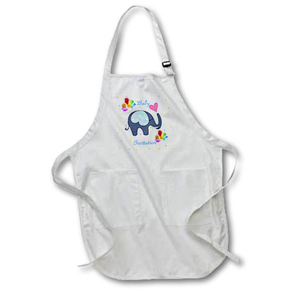 Apron - Image of Cartoon Elephant With Balloons And Baby Shower Invite lens Art by Florene - Baby Shower