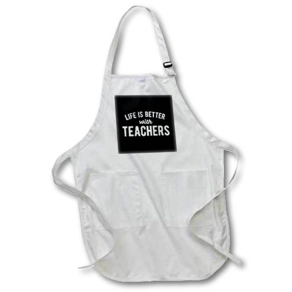Apron - Life is better with teachers. White lettering on black background. Stamp City - typography