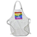 Apron - Love is Love in distressed white print on a wavy rainbow background. Stamp City - typography