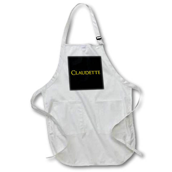 Apron - Claudette prevailing girl name in the USA. Yellow on black amulet Alexis Design - Popular Female Names in USA