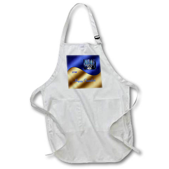 Apron - Image of Smooth Blue And Gold Satin With Menorah Hebrew Year lens Art by Florene - Chanukah 2021 Or 5782