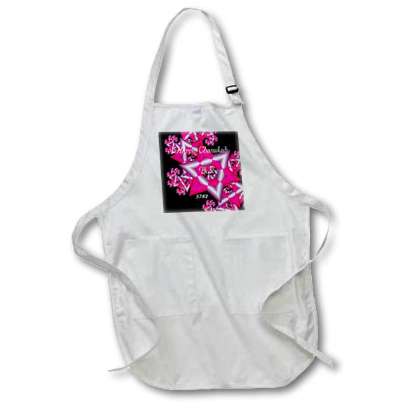 Apron - Image of Happy Chanukah Bubbe With Pink Magen Davids And Year lens Art by Florene - Chanukah 2021 Or 5782