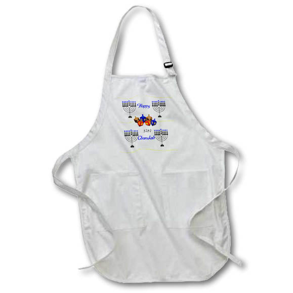 Apron - Image of Four Black Menorahs And Blue Dreidels Say Happy Chanukah lens Art by Florene - Chanukah 2021 Or 5782