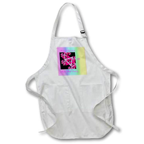 Apron - Image of Happy Chanukah Aunt And Family On Pink Yellow Gradient lens Art by Florene - Chanukah 2021 Or 5782