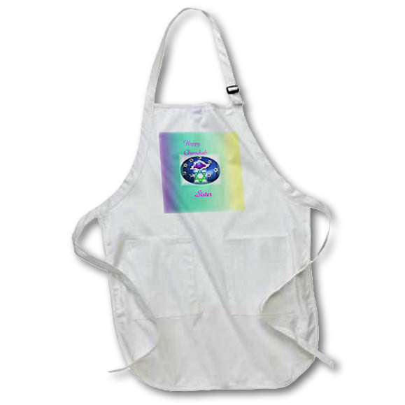 Apron - Image of Happy Chanukah Sister On Aqua Gradient With Star And Donut lens Art by Florene - Chanukah 2021 Or 5782