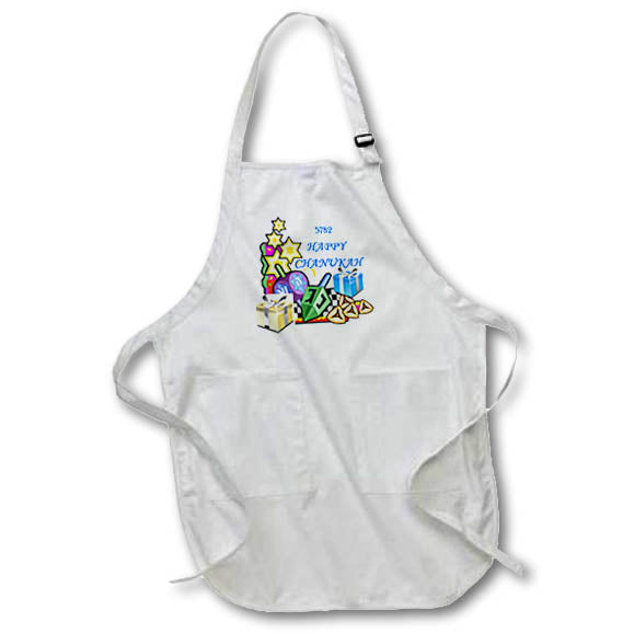 Apron - Image of Blue Happy Chanukah Words With Dreidels And Presents lens Art by Florene - Chanukah 2021 Or 5782