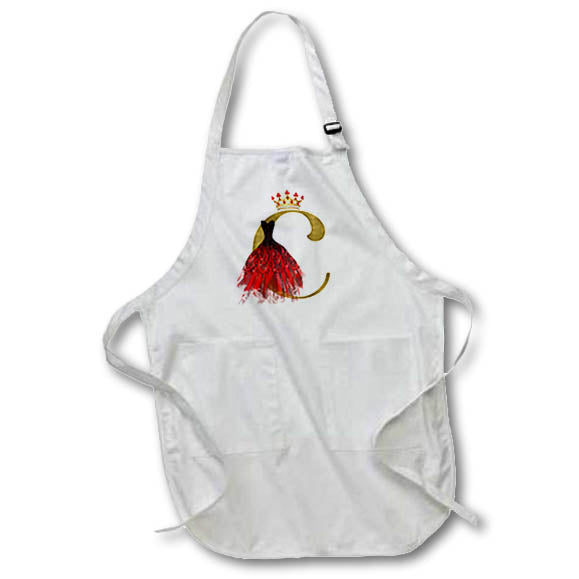Apron - Red Gown Image Of Jewels Crown Image Of Gold Monogram C Monograms