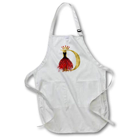 Apron - Red Gown Image Of Jewels Crown Image Of Gold Monogram D Monograms