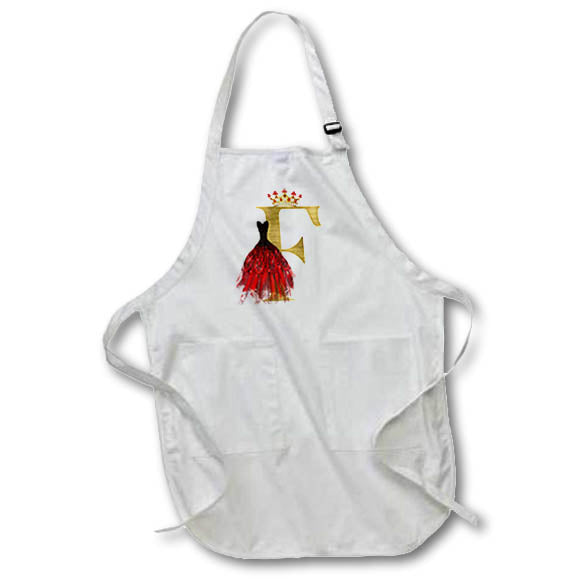 Apron - Red Gown Image Of Jewels Crown Image Of Gold Monogram F Monograms