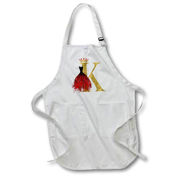 Apron - Red Gown Image Of Jewels Crown Image Of Gold Monogram K Monograms