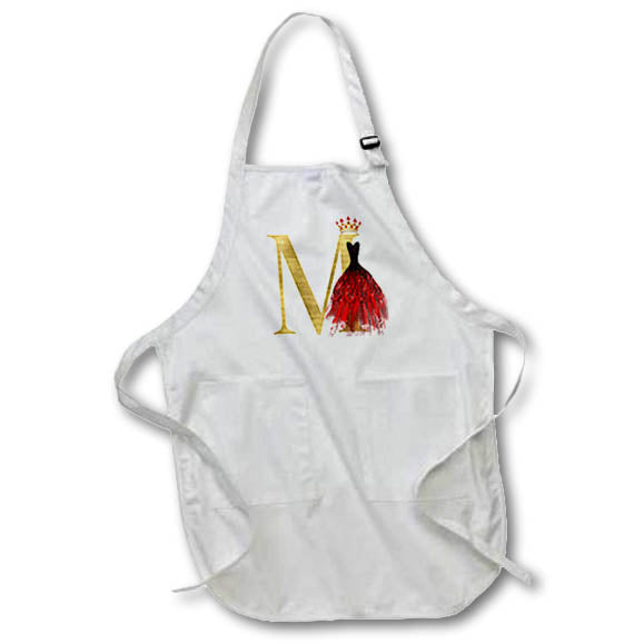 Apron - Red Gown Image Of Jewels Crown Image Of Gold Monogram M Monograms