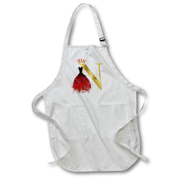 Apron - Red Gown Image Of Jewels Crown Image Of Gold Monogram N Monograms