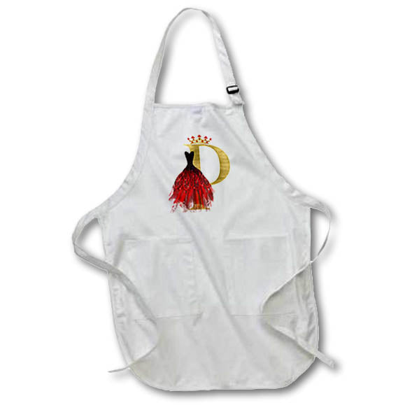 Apron - Red Gown Image Of Jewels Crown Image Of Gold Monogram P Monograms