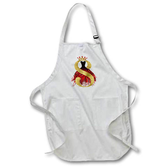 Apron - Red Gown Image Of Jewels Crown Image Of Gold Monogram R Monograms