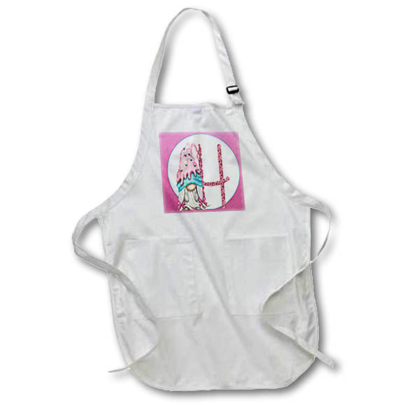 Apron - Cute Pink Ice Cream Gnome Pink Image Of Glitter Monogram H Monograms